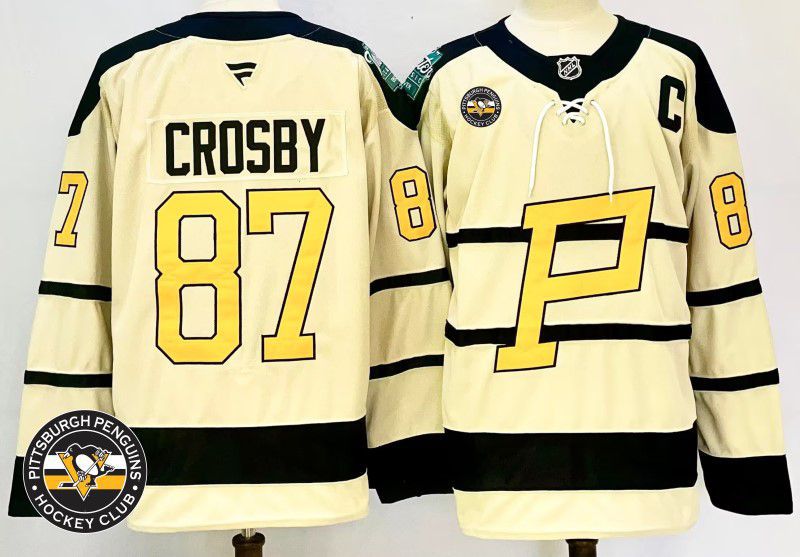 Men Pittsburgh Penguins #87 Crosby Cream Fanatics 2025 NHL Jersey style 2